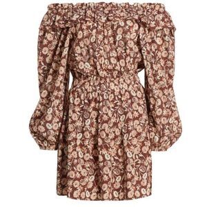 THE WESTSIDE Layla Off Shoulder Mini Dress in Brown Multi NWT Size Medium